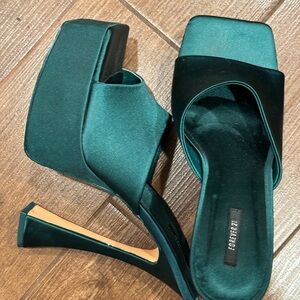 Satin emerald green platform heels